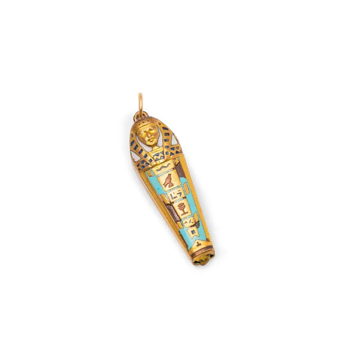 Earrings Antique Art Deco 10k Gold and Enamel Sarcophagus Charm