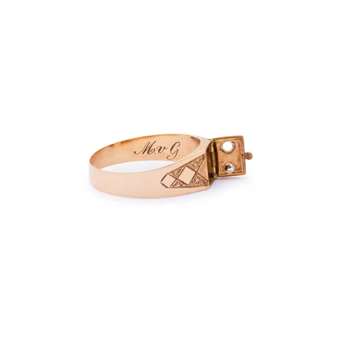 Victorian Dutch 14k Gold and Diamond Poison Ring Antique Rings