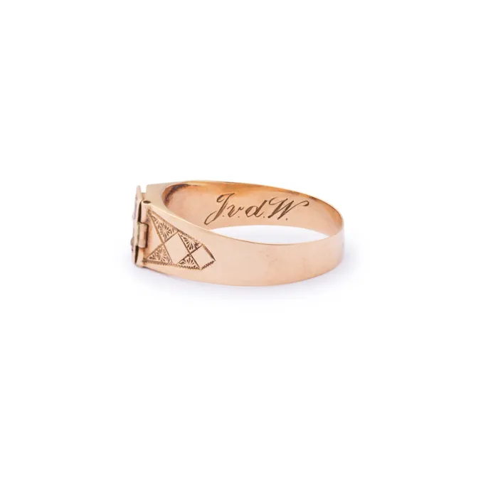 Victorian Dutch 14k Gold and Diamond Poison Ring Antique Rings