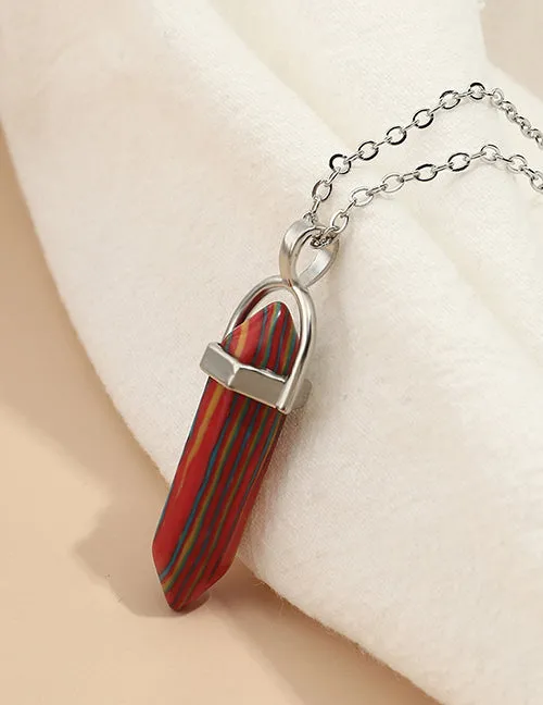 02 Necklaces N1459 Silver Red Multi Color Natural Stone Necklace With FREE Earrings