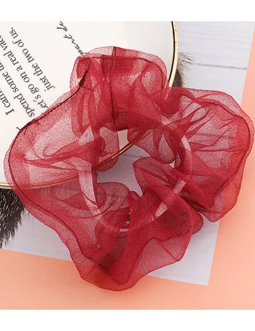 Earrings H765 Red Tulle Hair Scrunchie 02