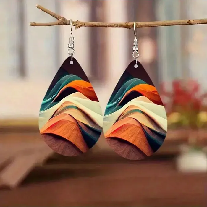 Earrings POLLY E412 Retro Waves of Color Leather Drop Earrings