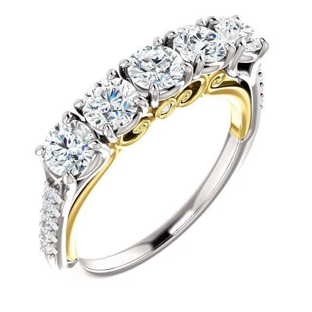 Fire Brilliance Rings Estella Round Moissanite 12 Eternity Accent Diamonds Bezel Anniversary Band