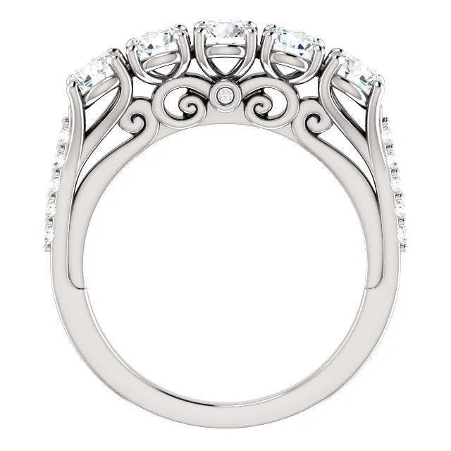 Fire Brilliance Rings Estella Round Moissanite 12 Eternity Accent Diamonds Bezel Anniversary Band