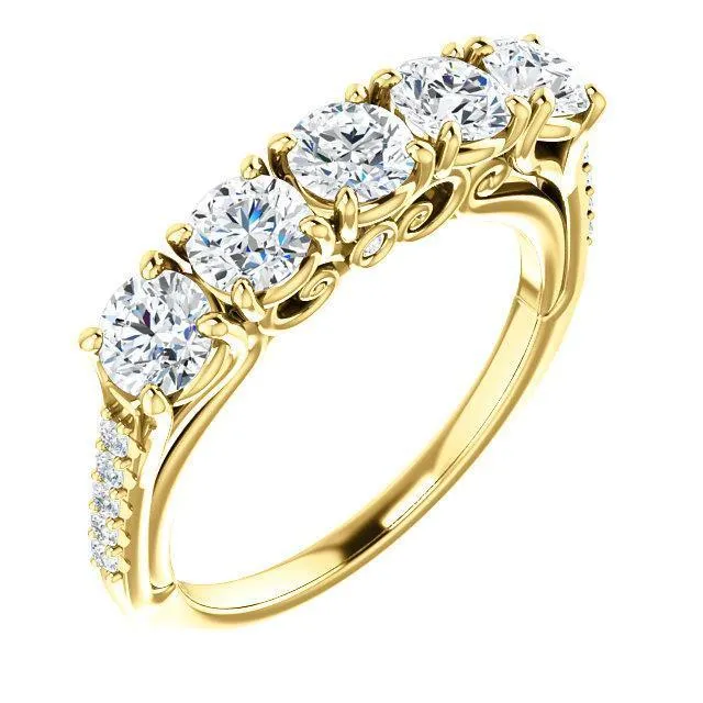 Fire Brilliance Rings Estella Round Moissanite 12 Eternity Accent Diamonds Bezel Anniversary Band