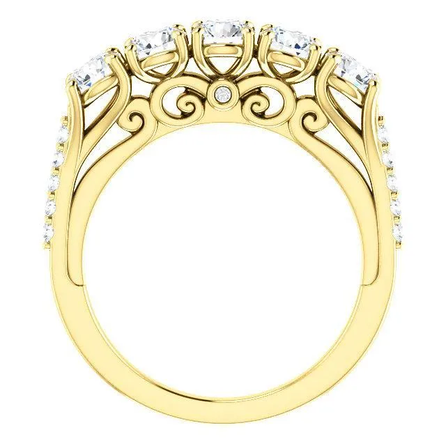Fire Brilliance Rings Estella Round Moissanite 12 Eternity Accent Diamonds Bezel Anniversary Band