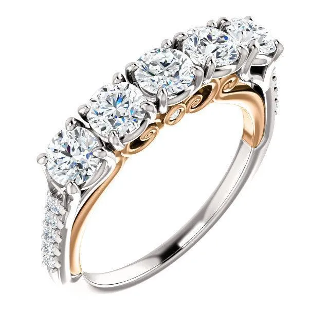 Fire Brilliance Rings Estella Round Moissanite 12 Eternity Accent Diamonds Bezel Anniversary Band