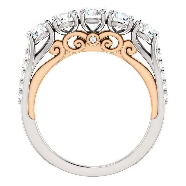 Fire Brilliance Rings Estella Round Moissanite 12 Eternity Accent Diamonds Bezel Anniversary Band