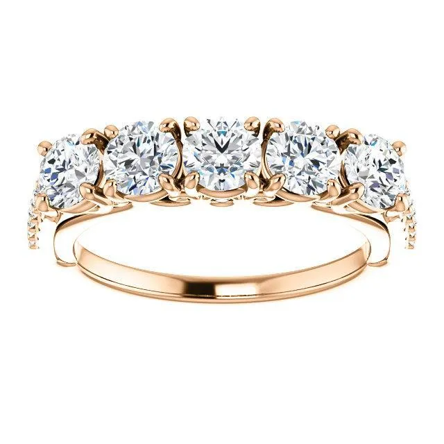 Fire Brilliance Rings Estella Round Moissanite 12 Eternity Accent Diamonds Bezel Anniversary Band