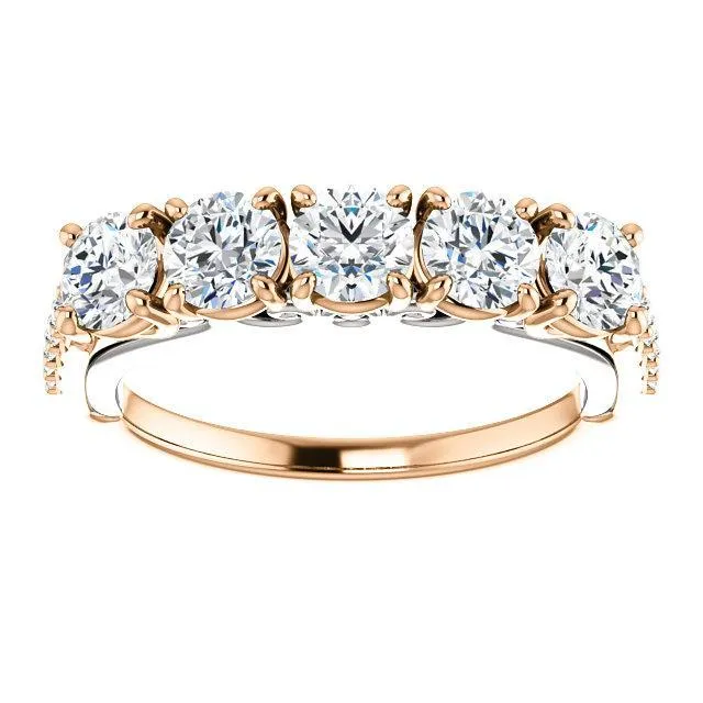 Fire Brilliance Rings Estella Round Moissanite 12 Eternity Accent Diamonds Bezel Anniversary Band