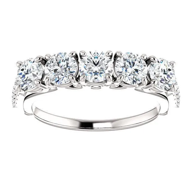 Fire Brilliance Rings Estella Round Moissanite 12 Eternity Accent Diamonds Bezel Anniversary Band