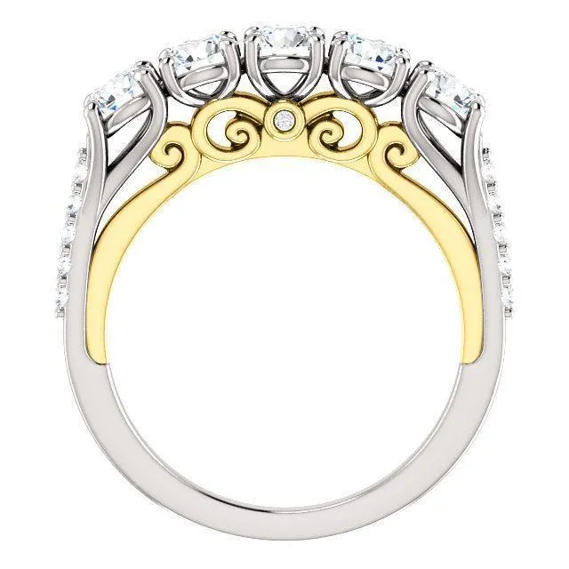 Fire Brilliance Rings Estella Round Moissanite 12 Eternity Accent Diamonds Bezel Anniversary Band