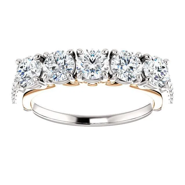 Fire Brilliance Rings Estella Round Moissanite 12 Eternity Accent Diamonds Bezel Anniversary Band