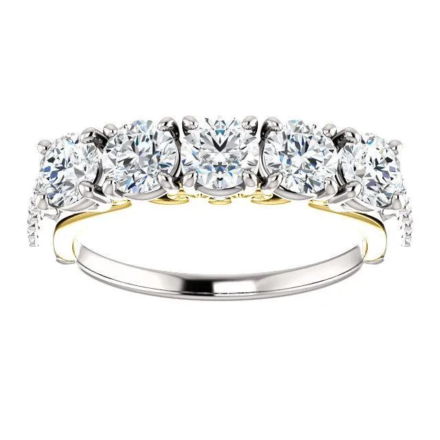 Fire Brilliance Rings Estella Round Moissanite 12 Eternity Accent Diamonds Bezel Anniversary Band