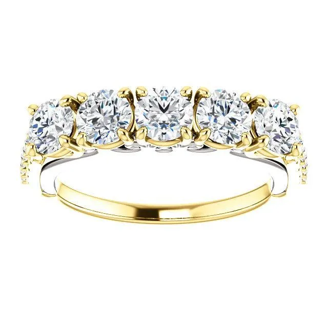 Fire Brilliance Rings Estella Round Moissanite 12 Eternity Accent Diamonds Bezel Anniversary Band