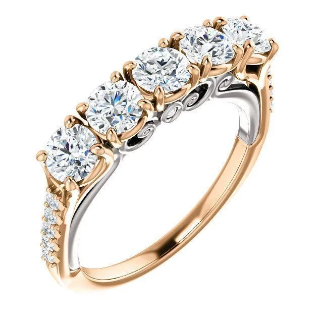 Fire Brilliance Rings Estella Round Moissanite 12 Eternity Accent Diamonds Bezel Anniversary Band