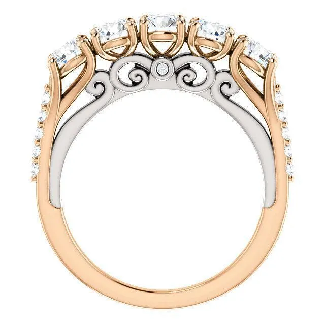 Fire Brilliance Rings Estella Round Moissanite 12 Eternity Accent Diamonds Bezel Anniversary Band