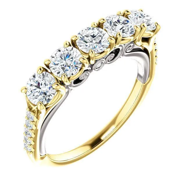 Fire Brilliance Rings Estella Round Moissanite 12 Eternity Accent Diamonds Bezel Anniversary Band