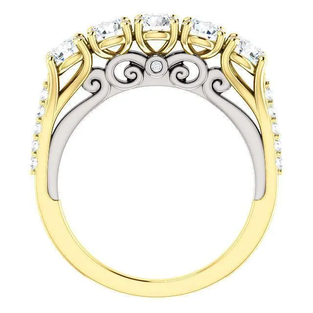 Fire Brilliance Rings Estella Round Moissanite 12 Eternity Accent Diamonds Bezel Anniversary Band