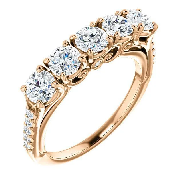 Fire Brilliance Rings Estella Round Moissanite 12 Eternity Accent Diamonds Bezel Anniversary Band