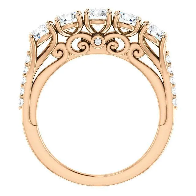 Fire Brilliance Rings Estella Round Moissanite 12 Eternity Accent Diamonds Bezel Anniversary Band