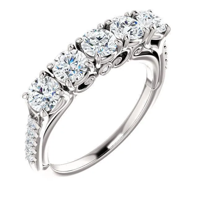 Fire Brilliance Rings Estella Round Moissanite 12 Eternity Accent Diamonds Bezel Anniversary Band