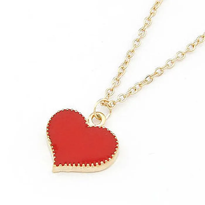 Necklaces N55 Small Gold Red Baked Enamel Heart Necklace with Free Earrings 02