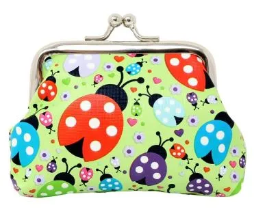 POLLY Earrings G111 Lime Green Colorful Ladybugs Clasp Coin Purse