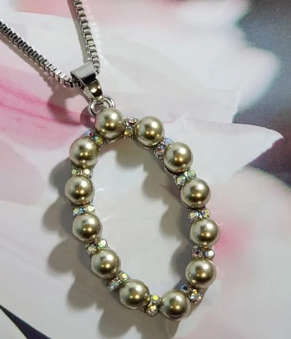 polly Necklaces AZ748 Silver Champagne Pearl Oval Necklace with FREE Earrings