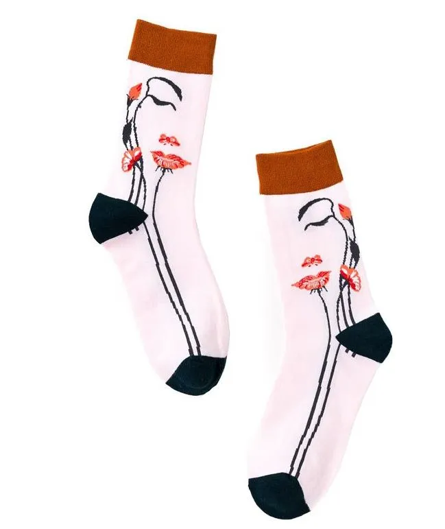 POLLY Necklaces SF803 Light Pink Face of Flowers Socks