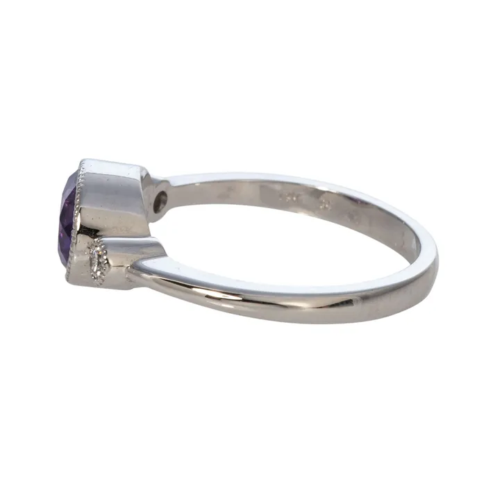 Croghans Rings Oval Amethyst Round Diamond 14K White Gold Ring