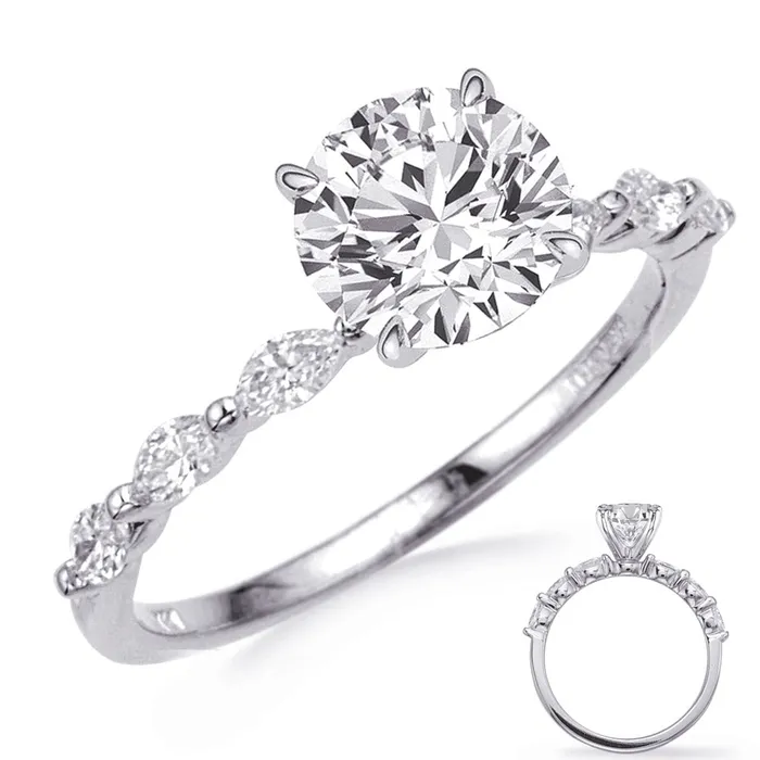 Engagement Collections Rings 14K White Gold Semi Mount Diamond Ring with Marquise Diamond Shank Engagement Collections Rings 14K White Gold Semi Mount Diamond Ring with Marquise Diamond Shank