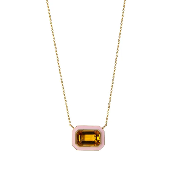 Goshwara Citrine Pink Enamel 18K Gold Pendant Necklace Goshwara Necklaces