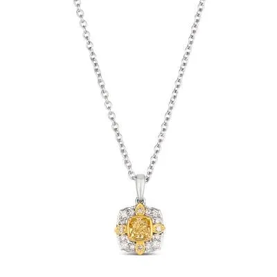 Le Vian Le Vian Platinum Cushion Sunny Yellow Diamond Pendant Necklace with Sunny Yellow and Vanilla Diamond Halo Necklaces Le Vian Le Vian Platinum Cushion Sunny Yellow Diamond Pendant Necklace with Sunny Yellow and Vanilla Diamond Halo Necklaces