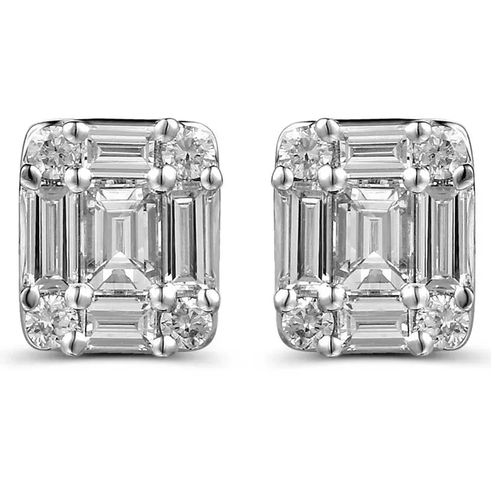Meierotto Jewelers Earrings 18K White Gold Cluster Baguette and Round Diamond Stud Earrings Meierotto Jewelers Earrings 18K White Gold Cluster Baguette and Round Diamond Stud Earrings