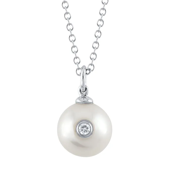 Necklaces Meierotto Jewelers 14K White Gold Cultured Pearl with Inserted Bezel Set Diamond Necklace Necklaces Meierotto Jewelers 14K White Gold Cultured Pearl with Inserted Bezel Set Diamond Necklace