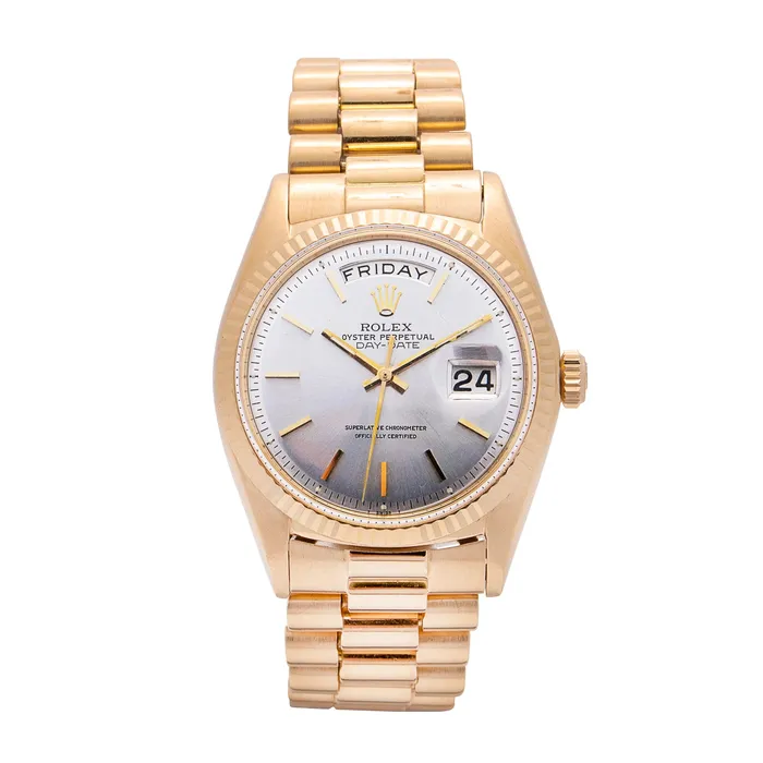 Preowned Rolex Rolex DayDate 36 18K Yellow Gold Silver Dial President Automatic Preowned PreStyled Sets Preowned Rolex Rolex DayDate 36 18K Yellow Gold Silver Dial President Automatic Preowned PreStyled Sets