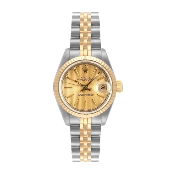 Rolex Datejust 26mm Ref 69173 Champagne Dial Two Tone Stainless Steel 18K Yellow Gold Jubilee Bracelet Womens Watch Rolex Bracelets Rolex Datejust 26mm Ref 69173 Champagne Dial Two Tone Stainless Steel 18K Yellow Gold Jubilee Bracelet Womens Watch Rolex Bracelets