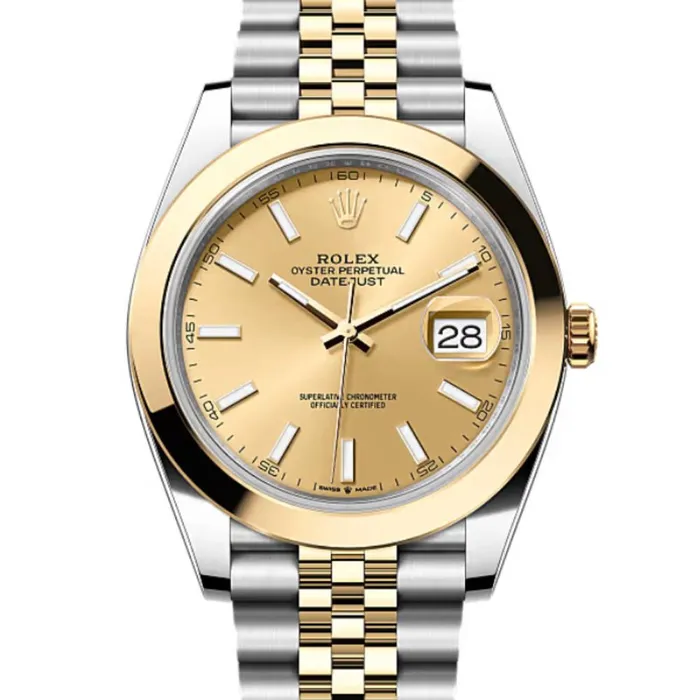 Rolex Datejust 41mm Ref 1263030010 Champagne Stick Dial Two Tone Stainless Steel 18K Yellow Gold Jubilee Bracelet Mens Watch Rolex Bracelets
