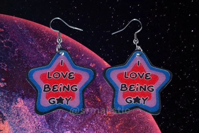 Sam Makes Things Earrings READY TO SHIP I Love Being Gay Various Pride Star Handmade Earrings