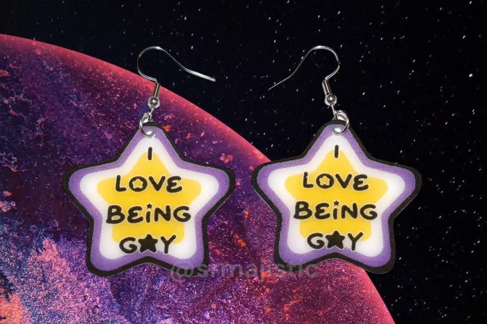 Sam Makes Things Earrings READY TO SHIP I Love Being Gay Various Pride Star Handmade Earrings