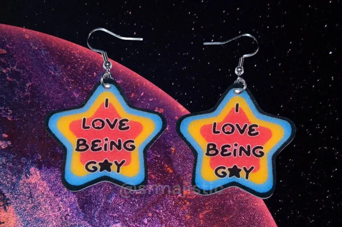 Sam Makes Things Earrings READY TO SHIP I Love Being Gay Various Pride Star Handmade Earrings