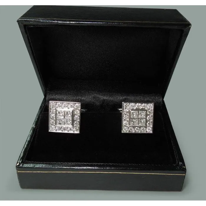 14K White Gold Mens Cuff link Pair 350 Carat Natural Earth Mined Diamonds Cuff links GB Earrings 14K White Gold Mens Cuff link Pair 350 Carat Natural Earth Mined Diamonds Cuff links GB Earrings