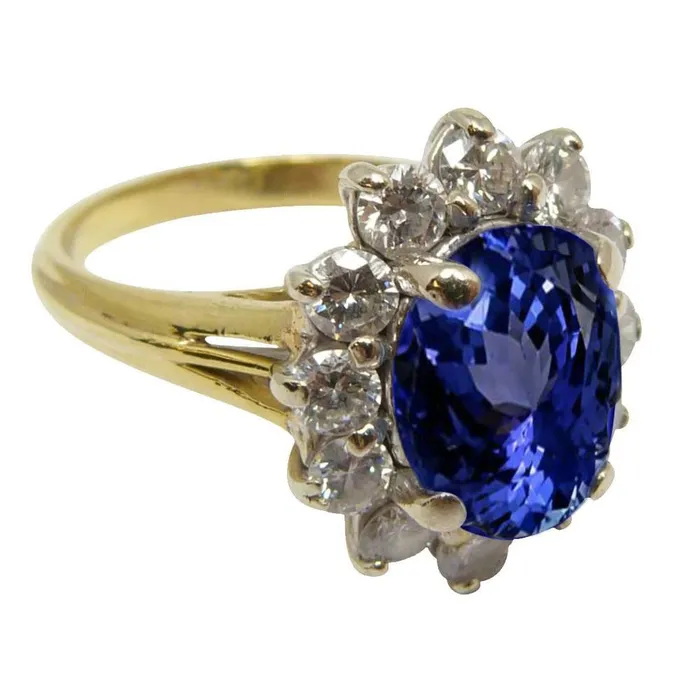 225 Carats Oval Cut Tanzanite Natural Earth Mined Diamonds Fancy Ring 14K Two Tone Gold GB Rings 225 Carats Oval Cut Tanzanite Natural Earth Mined Diamonds Fancy Ring 14K Two Tone Gold GB Rings