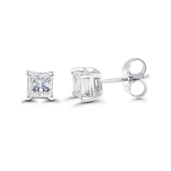 28 Ct Princess Cut Genuine Natural Earth Mined Diamond Stud Earring 14K White Gold GB Earrings 28 Ct Princess Cut Genuine Natural Earth Mined Diamond Stud Earring 14K White Gold GB Earrings
