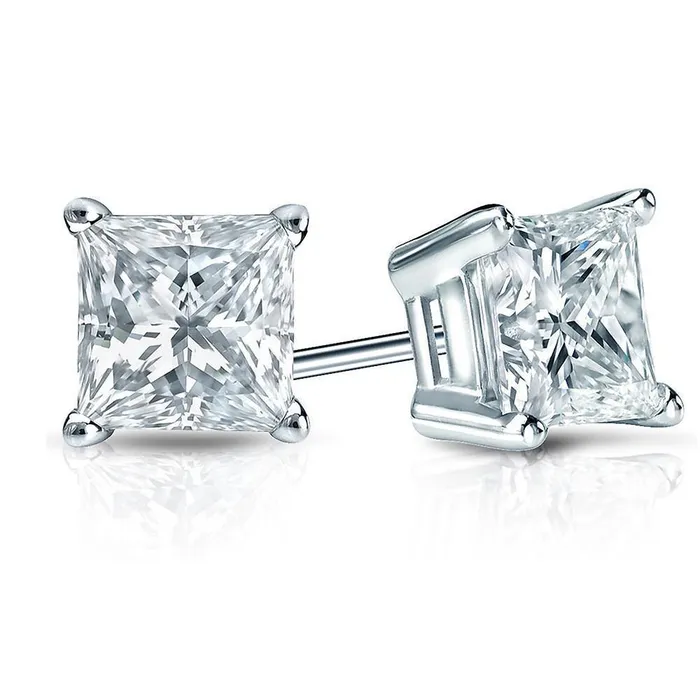 Earrings GB 350 Ct Princess Cut Natural Earth Mined Diamond Stud Earring Pair White Gold Fine Earrings GB 350 Ct Princess Cut Natural Earth Mined Diamond Stud Earring Pair White Gold Fine