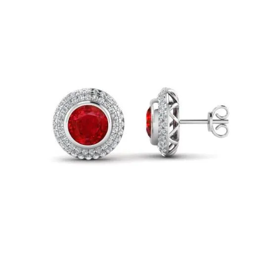 GB Bezel Set 520 Carats Ruby And Natural Earth Mined Diamonds Studs Earrings White Gold Earrings GB Bezel Set 520 Carats Ruby And Natural Earth Mined Diamonds Studs Earrings White Gold Earrings