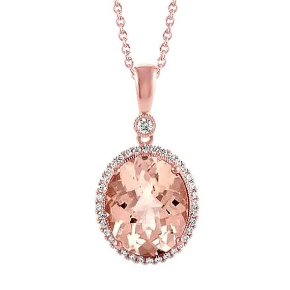 GB Necklaces 2750 Carats Brilliant Morganite With Natural Earth Mined Diamond Pendant Rose Gold 14K GB Necklaces 2750 Carats Brilliant Morganite With Natural Earth Mined Diamond Pendant Rose Gold 14K