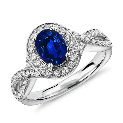 GB Rings Oval Safir Sri Lanka Halo Ring