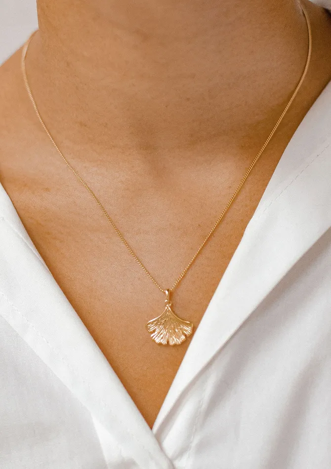 Ginkgo Leaf Pendant Necklace Sterling Silver Gold Hey Happiness Necklaces